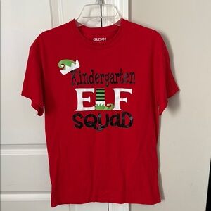 Gildan Red Kindergarten Elf Squad Teacher’s Shirt